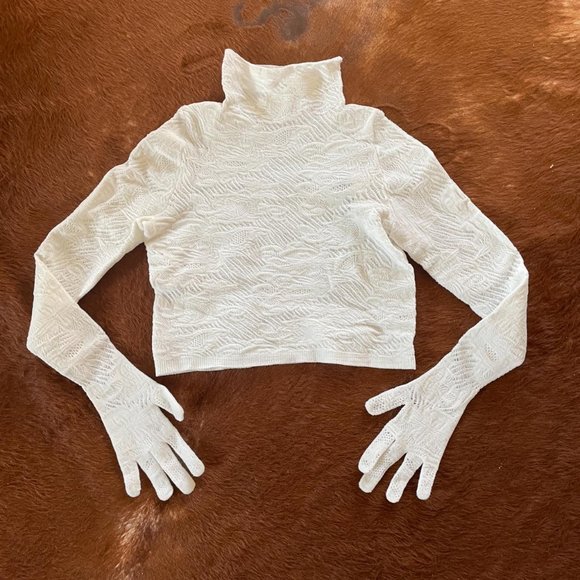 NWT - ISA BOULDER Lace Body Glove Turtleneck Crop Top - Picture 2 of 5